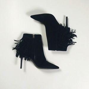 ALLSAINTS Izzy Suede Fringe Stiletto Bootie